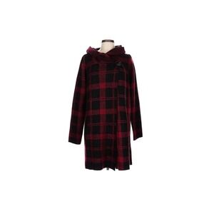 Ellen Tracy Red Black Plaid Coatigan Cowl Neck Single Button Large L